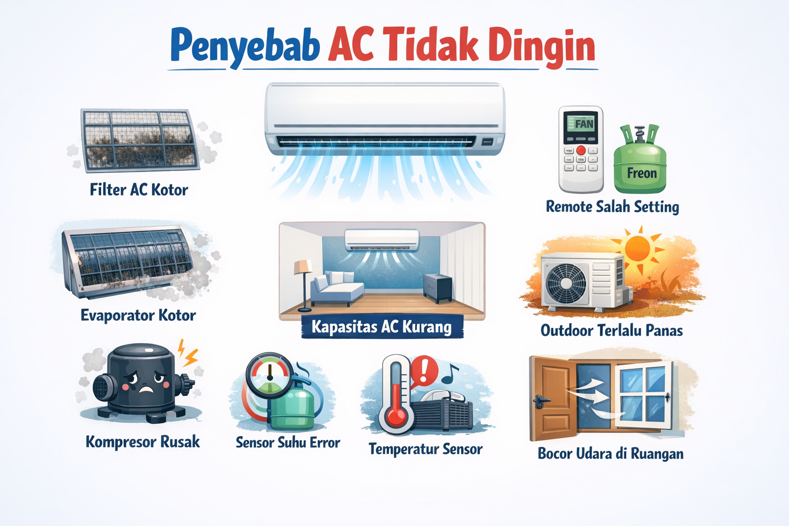 Penyebab AC tidak Dingin? Beberapa Faktor utama dan solusinya. 
